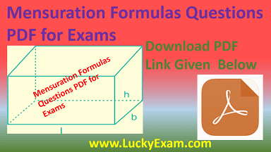 Mensuration Formulas Questions PDF for Exams