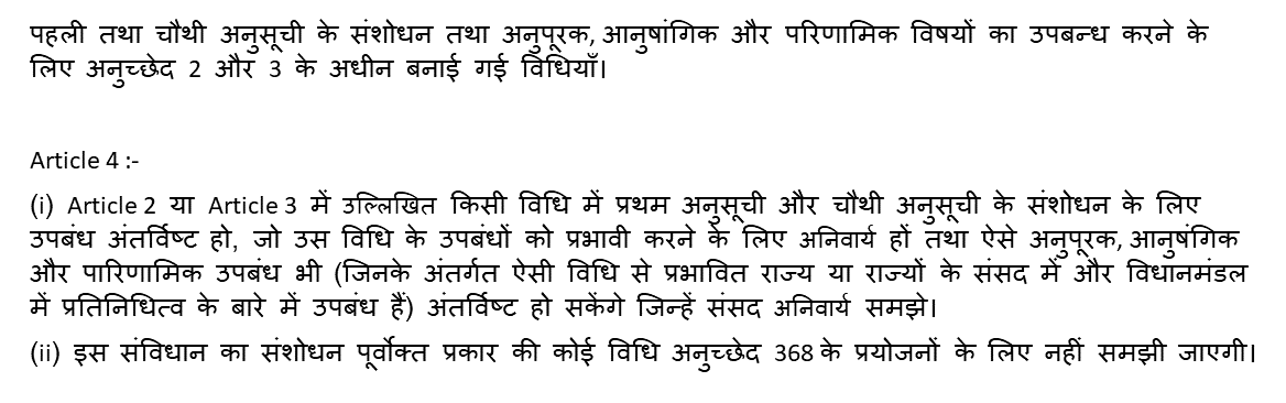 What is Article 4 (अनुच्छेद 4) in the Indian constitution in Hindi?
