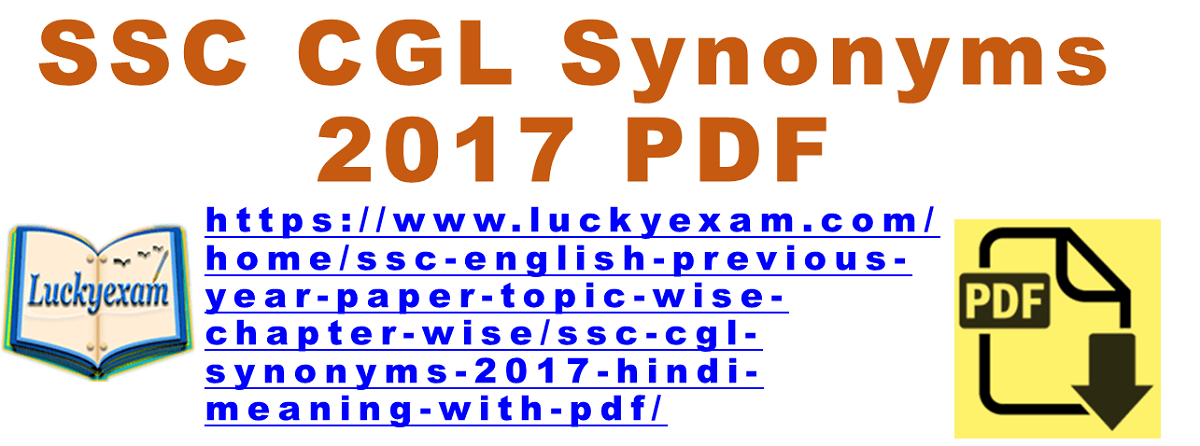 SSC CGL Synonyms 2017 Hindi meaning with pdf