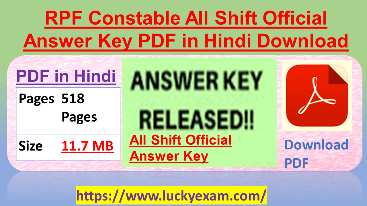 RPF Constable All Shift Official Answer Key PDF in Hindi Download