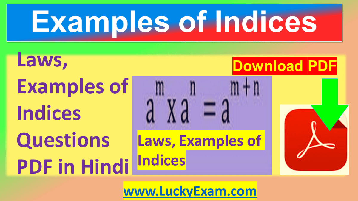 Laws, Examples of Indices Questions PDF in Hindi
