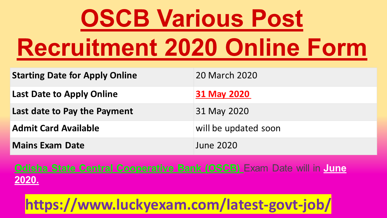 OSCB Various Post Recruitment 2020 Online Form