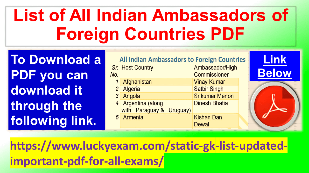 List of All Indian Ambassadors of Foreign Countries PDF