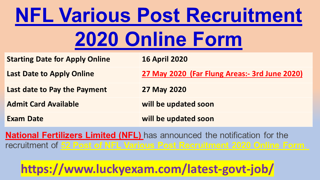 NFL Various Post Recruitment 2020 Online Form