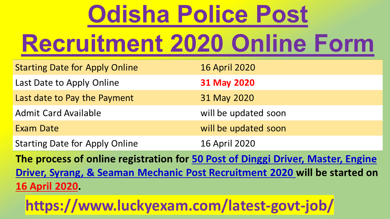 Odisha Police Post Recruitment 2020 Online Form