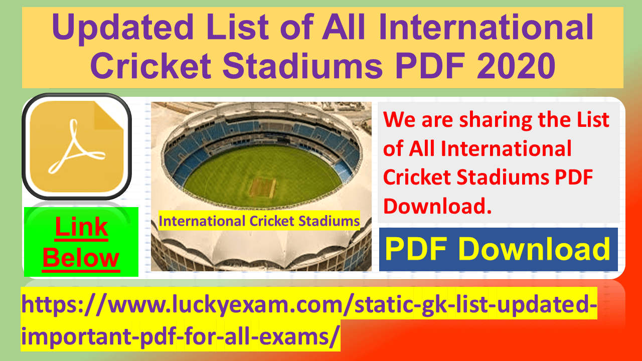 Updated List of All International Cricket Stadiums PDF 2020