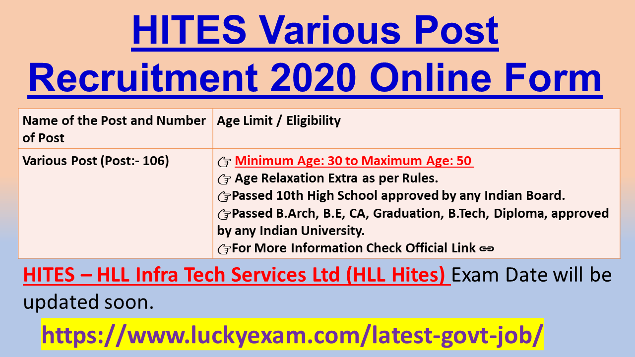 HITES Various Post Recruitment 2020 Online Form