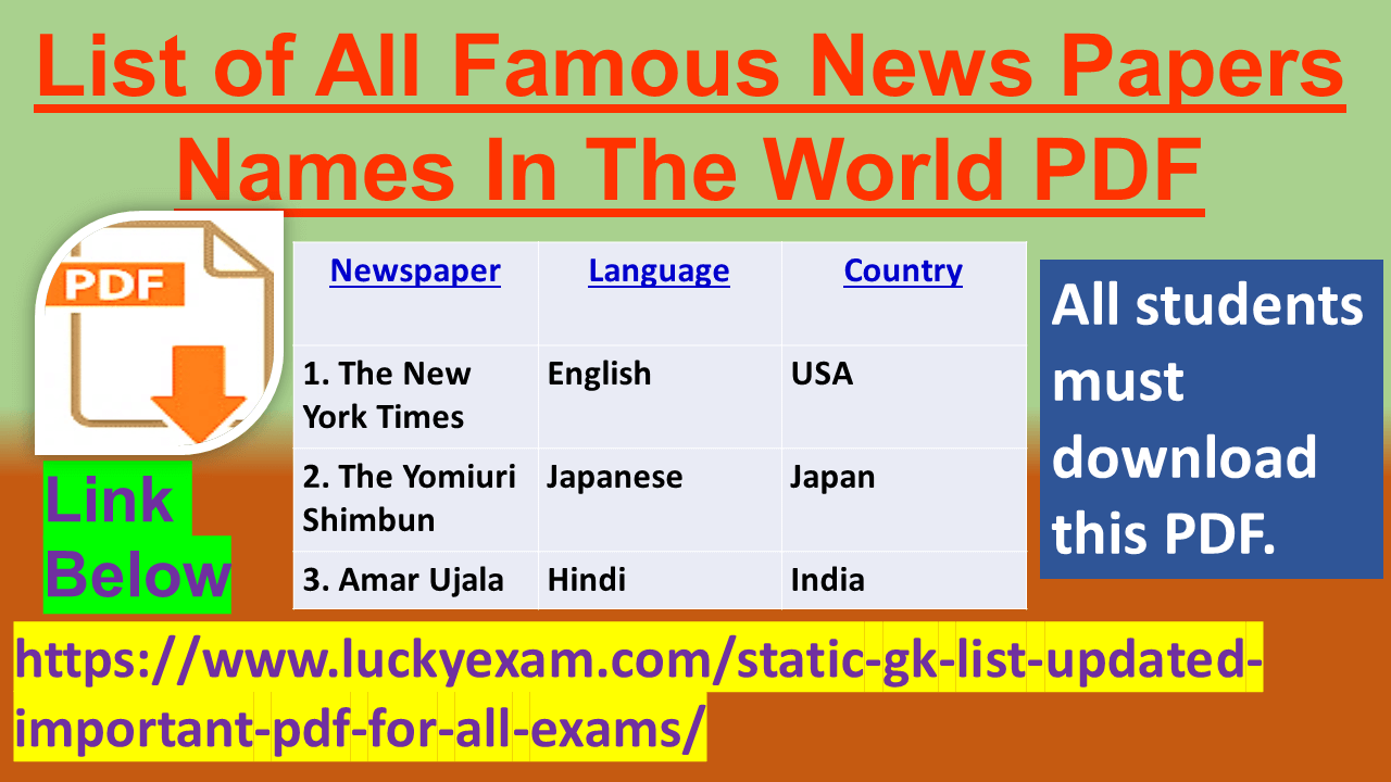 List of All Famous News Papers Names In The World PDF