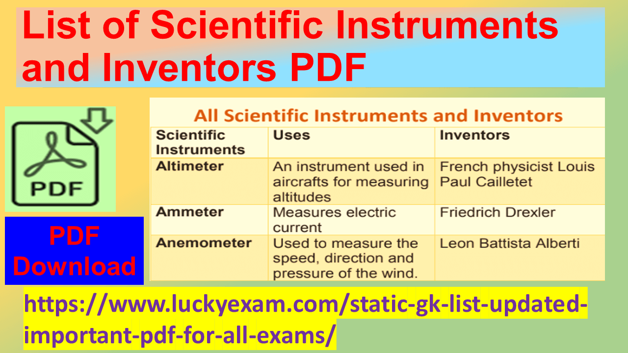List of Scientific Instruments and Inventors PDF