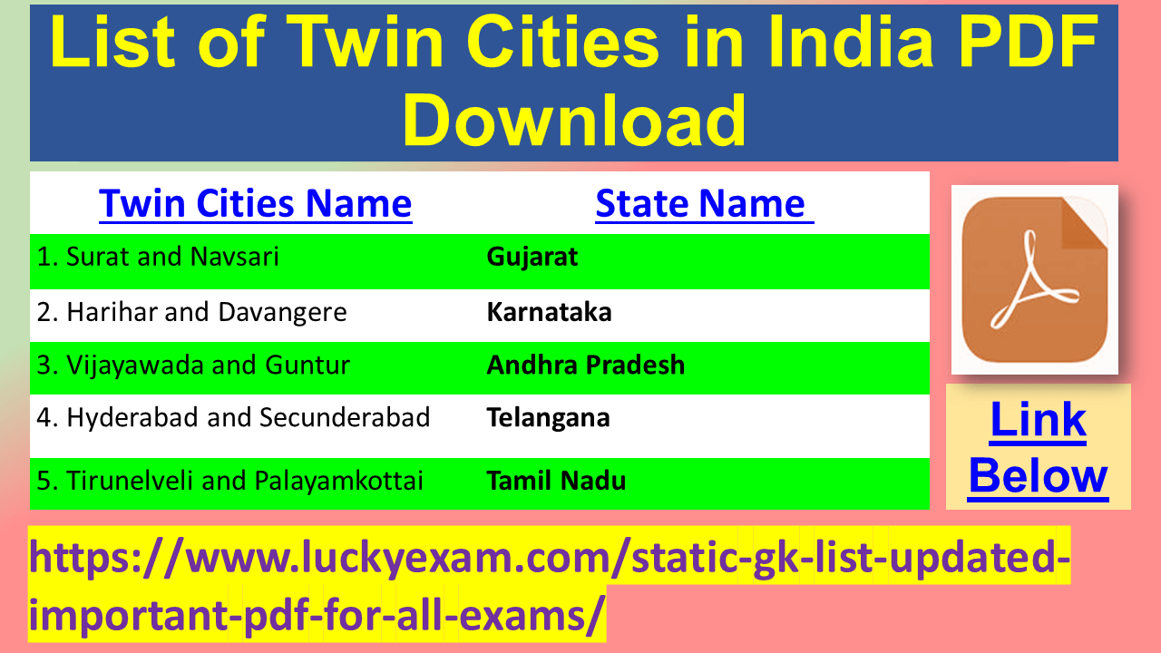 List of Twin Cities in India PDF Download