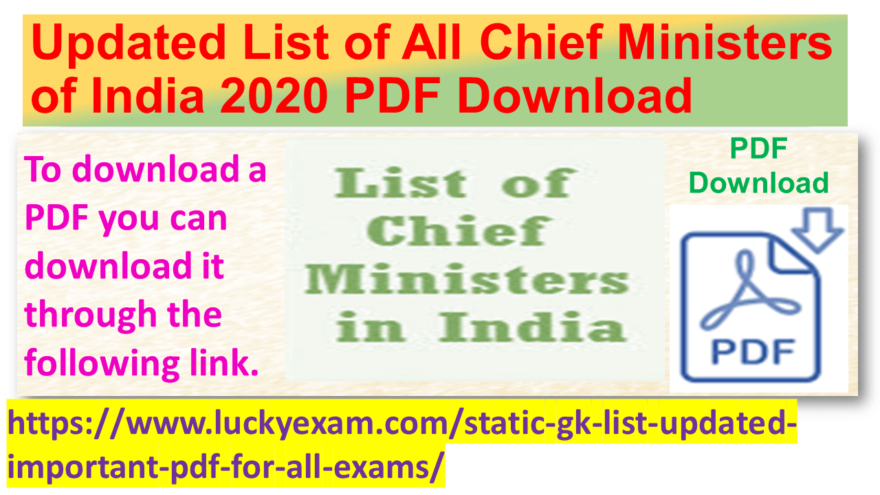 Updated List of All Chief Ministers of India 2020 PDF Download